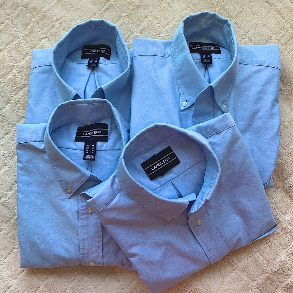 💥 4 Land’s End Button Down Dress Shirts